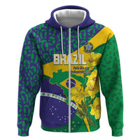Brazil Independence Day Hoodie Ordem e Progresso Map With Golden Trumpet - Wonder Print Shop