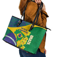 Brazil Independence Day Leather Tote Bag Ordem e Progresso Map With Golden Trumpet - Wonder Print Shop