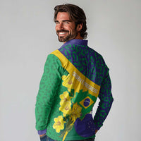 Brazil Independence Day Long Sleeve Polo Shirt Ordem e Progresso Map With Golden Trumpet - Wonder Print Shop