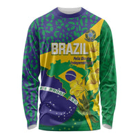 Brazil Independence Day Long Sleeve Shirt Ordem e Progresso Map With Golden Trumpet - Wonder Print Shop