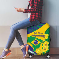 Brazil Independence Day Luggage Cover Ordem e Progresso Map With Golden Trumpet - Wonder Print Shop