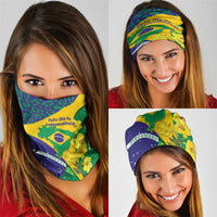 Brazil Independence Day Neck Gaiter Ordem e Progresso Map With Golden Trumpet - Wonder Print Shop