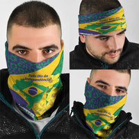 Brazil Independence Day Neck Gaiter Ordem e Progresso Map With Golden Trumpet - Wonder Print Shop