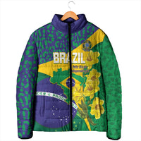 Brazil Independence Day Padded Jacket Ordem e Progresso Map With Golden Trumpet - Wonder Print Shop