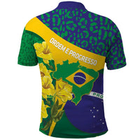 Brazil Independence Day Polo Shirt Ordem e Progresso Map With Golden Trumpet - Wonder Print Shop