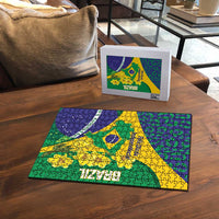 Brazil Independence Day Puzzle Ordem e Progresso Map With Golden Trumpet - Wonder Print Shop