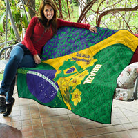 Brazil Independence Day Quilt Ordem e Progresso Map With Golden Trumpet - Wonder Print Shop
