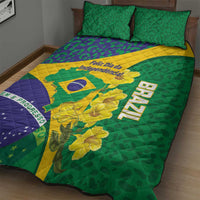 Brazil Independence Day Quilt Bed Set Ordem e Progresso Map With Golden Trumpet - Wonder Print Shop