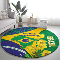 Brazil Independence Day Round Carpet Ordem e Progresso Map With Golden Trumpet - Wonder Print Shop