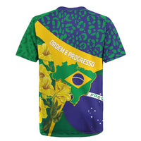 Brazil Independence Day Rugby Jersey Ordem e Progresso Map With Golden Trumpet - Wonder Print Shop