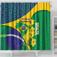 Brazil Independence Day Shower Curtain Ordem e Progresso Map With Golden Trumpet - Wonder Print Shop