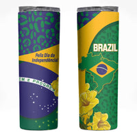 Brazil Independence Day Skinny Tumbler Ordem e Progresso Map With Golden Trumpet - Wonder Print Shop