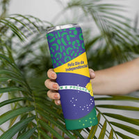Brazil Independence Day Skinny Tumbler Ordem e Progresso Map With Golden Trumpet - Wonder Print Shop