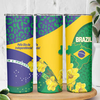 Brazil Independence Day Skinny Tumbler Ordem e Progresso Map With Golden Trumpet - Wonder Print Shop