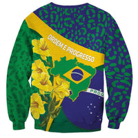 Brazil Independence Day Sweatshirt Ordem e Progresso Map With Golden Trumpet - Wonder Print Shop