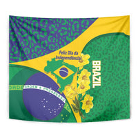 Brazil Independence Day Tapestry Ordem e Progresso Map With Golden Trumpet - Wonder Print Shop