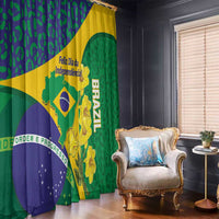 Brazil Independence Day Window Curtain Ordem e Progresso Map With Golden Trumpet - Wonder Print Shop
