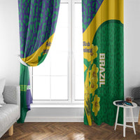 Brazil Independence Day Window Curtain Ordem e Progresso Map With Golden Trumpet - Wonder Print Shop