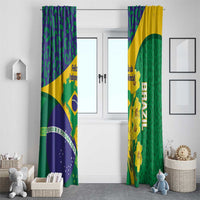 Brazil Independence Day Window Curtain Ordem e Progresso Map With Golden Trumpet - Wonder Print Shop
