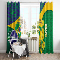 Brazil Independence Day Window Curtain Ordem e Progresso Map With Golden Trumpet - Wonder Print Shop