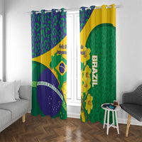Brazil Independence Day Window Curtain Ordem e Progresso Map With Golden Trumpet - Wonder Print Shop