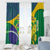 Brazil Independence Day Window Curtain Ordem e Progresso Map With Golden Trumpet - Wonder Print Shop
