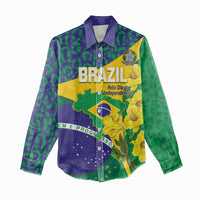 Brazil Independence Day Women Casual Shirt Ordem e Progresso Map With Golden Trumpet - Wonder Print Shop