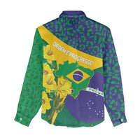 Brazil Independence Day Women Casual Shirt Ordem e Progresso Map With Golden Trumpet - Wonder Print Shop