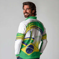 Brasilia Capital Long Sleeve Polo Shirt Brazil Flag Metropolitan Cathedral - Wonder Print Shop