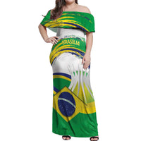 Brasilia Capital Off Shoulder Maxi Dress Brazil Flag Metropolitan Cathedral - Wonder Print Shop