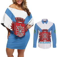 Rio de Janeiro Brazil Couples Matching Off Shoulder Short Dress and Long Sleeve Button Shirt Flag Style - Wonder Print Shop
