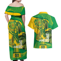 Rio de Janeiro Brazil Couples Matching Off Shoulder Maxi Dress and Hawaiian Shirt Christ the Redeemer Mix Sugarloaf Mountain - Wonder Print Shop