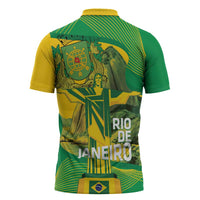 Rio de Janeiro Brazil Zipper Polo Shirt Christ the Redeemer Mix Sugarloaf Mountain - Wonder Print Shop