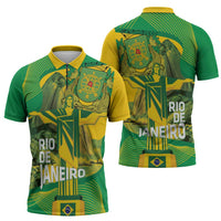 Rio de Janeiro Brazil Zipper Polo Shirt Christ the Redeemer Mix Sugarloaf Mountain - Wonder Print Shop