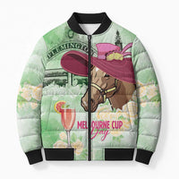Australia Cup Melbourne Horse Racing Bomber Puffer Jacket Hats Heels & Horseshoes Yellow Roses - Wonder Print Shop