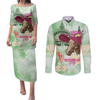 Australia Cup Melbourne Horse Racing Couples Matching Puletasi and Long Sleeve Button Shirt Hats Heels & Horseshoes Yellow Roses - Wonder Print Shop