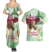 Australia Cup Melbourne Horse Racing Couples Matching Summer Maxi Dress and Hawaiian Shirt Hats Heels & Horseshoes Yellow Roses - Wonder Print Shop