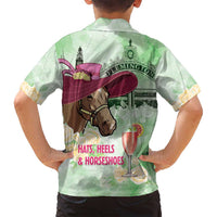 Australia Cup Melbourne Horse Racing Family Matching Long Sleeve Bodycon Dress and Hawaiian Shirt Hats Heels & Horseshoes Yellow Roses - Wonder Print Shop