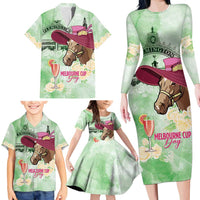 Australia Cup Melbourne Horse Racing Family Matching Long Sleeve Bodycon Dress and Hawaiian Shirt Hats Heels & Horseshoes Yellow Roses - Wonder Print Shop