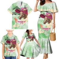 Australia Cup Melbourne Horse Racing Family Matching Mermaid Dress and Hawaiian Shirt Hats Heels & Horseshoes Yellow Roses - Wonder Print Shop