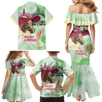 Australia Cup Melbourne Horse Racing Family Matching Mermaid Dress and Hawaiian Shirt Hats Heels & Horseshoes Yellow Roses - Wonder Print Shop