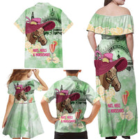 Australia Cup Melbourne Horse Racing Family Matching Off Shoulder Maxi Dress and Hawaiian Shirt Hats Heels & Horseshoes Yellow Roses - Wonder Print Shop