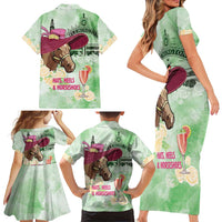 Australia Cup Melbourne Horse Racing Family Matching Short Sleeve Bodycon Dress and Hawaiian Shirt Hats Heels & Horseshoes Yellow Roses - Wonder Print Shop