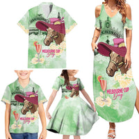 Australia Cup Melbourne Horse Racing Family Matching Summer Maxi Dress and Hawaiian Shirt Hats Heels & Horseshoes Yellow Roses - Wonder Print Shop