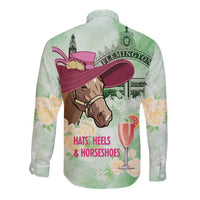 Australia Cup Melbourne Horse Racing Long Sleeve Button Shirt Hats Heels & Horseshoes Yellow Roses - Wonder Print Shop