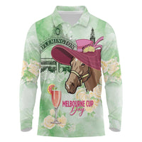 Australia Cup Melbourne Horse Racing Long Sleeve Polo Shirt Hats Heels & Horseshoes Yellow Roses - Wonder Print Shop
