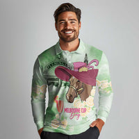 Australia Cup Melbourne Horse Racing Long Sleeve Polo Shirt Hats Heels & Horseshoes Yellow Roses - Wonder Print Shop