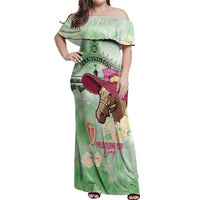 Australia Cup Melbourne Horse Racing Off Shoulder Maxi Dress Hats Heels & Horseshoes Yellow Roses - Wonder Print Shop