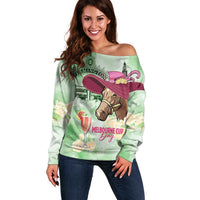 Australia Cup Melbourne Horse Racing Off Shoulder Sweater Hats Heels & Horseshoes Yellow Roses - Wonder Print Shop
