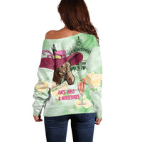 Australia Cup Melbourne Horse Racing Off Shoulder Sweater Hats Heels & Horseshoes Yellow Roses - Wonder Print Shop
